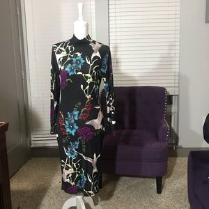 Black floral long fitted dress
